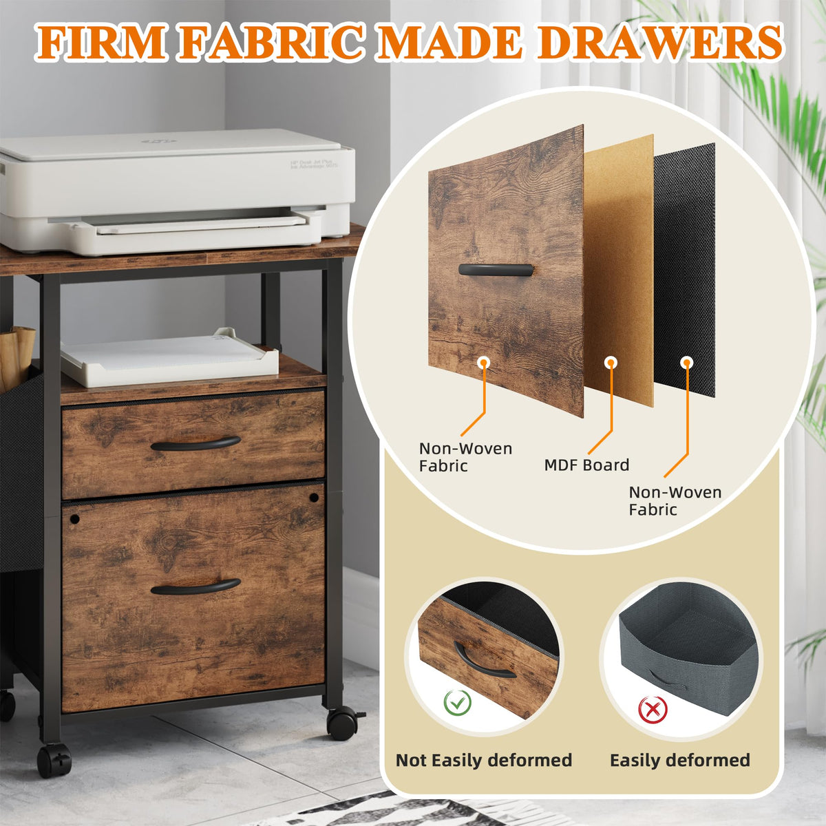 GYIIYUO 2 Drawer File Cabinet 24''W, Mobile Filing Cabinet, Printer Stand