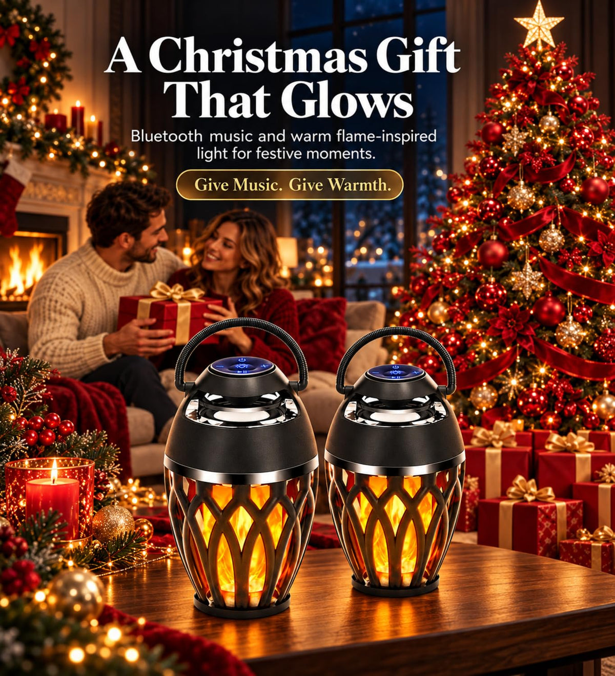 2 Pack Bluetooth Speakers Outdoor, Flame Effect Light, Gifts for Men Women