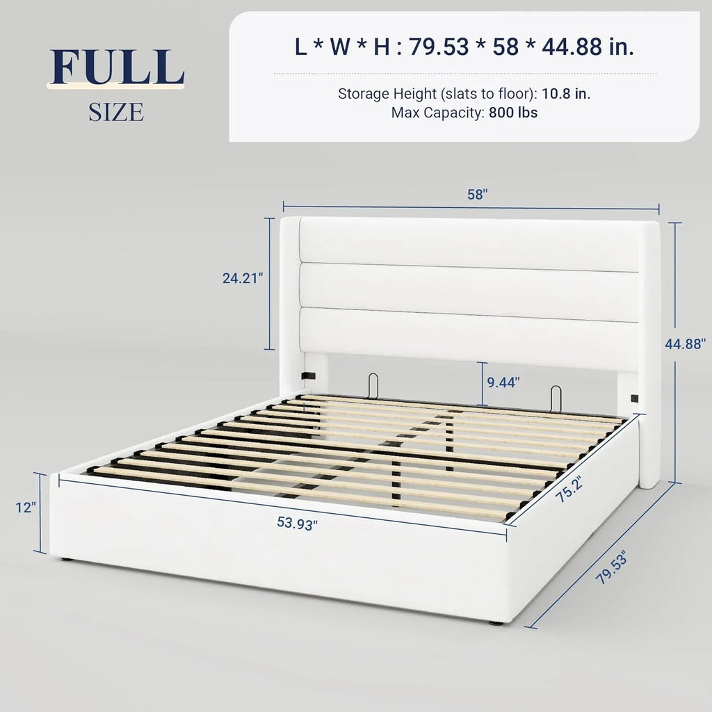 Allewie Queen Lift Up Storage Bed Frame With Wingback Headboard, Light Beige - 80.7 x 60.6 x 44.5 in