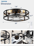 Lokivas 20in Flush Mount Ceiling Fans with Light, Quiet DC Motor, 6 Speeds & Remote Control