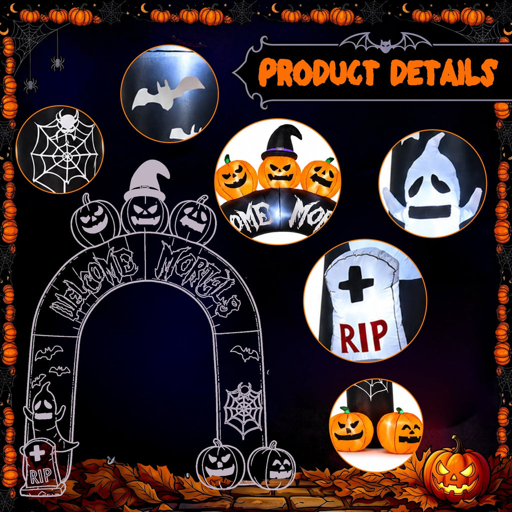 BEEPRINCESS 10FT Halloween Inflatable Arch for Outdoor Decor, LED Lighted Scary Archway with Ghost & Pumpkin, Blow Up Yard Decoration for Haunted