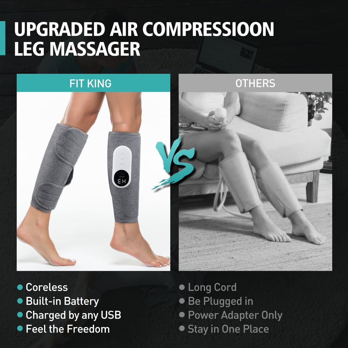 Leg Massager for Circulation, Air Compression Massager for Calf Foot Legs Muscle, 3 Modes 3 Intensities Leg Massager and Heat Calf Wraps Massager for