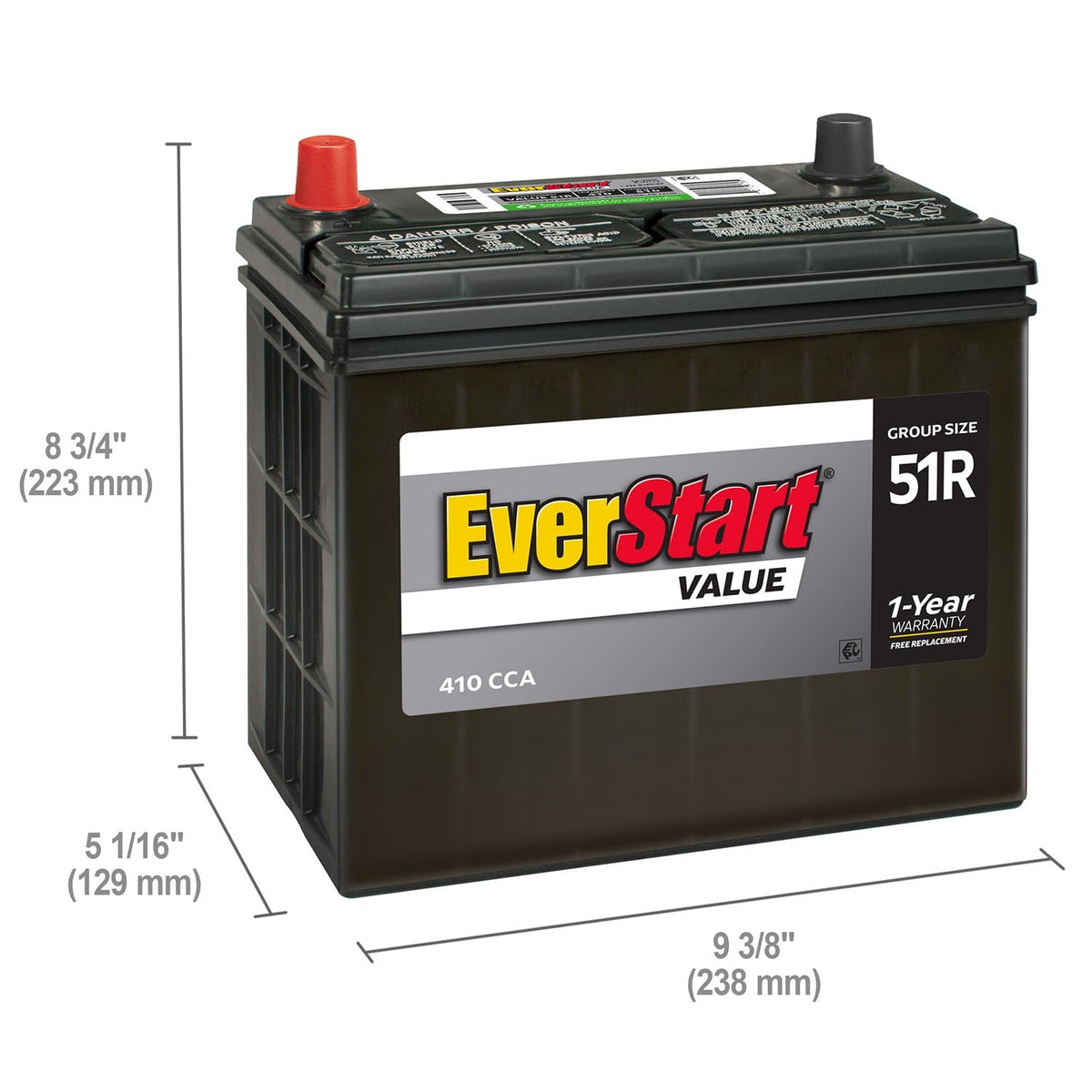 EverStart Value Lead Acid Automotive Battery, Group Size 51R, 12 Volt, 410 CCA