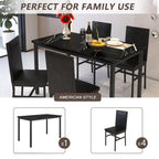 5 Piece Dining Table Set, Modern Faux Marble Tabletop and 4 PU Leather Upholstered Chairs, Rectangle Kitchen Table and Chairs for 4 Persons, Small