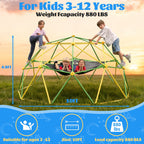10FT Climbing Dome with Hammock and Led String Light,Fashionsport Outfitters Kids Geometric Climber Dome Jungle Gym Outdoor Play Toddler Play Set for