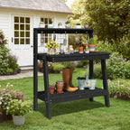 SERWALL Outdoor Potting Bench with Storage & Hooks, 3-Tier Heavy-Duty HDPE Garden Workstation Table, All-Weather Potting Table for Patio & Backyard