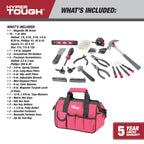 Hyper Tough 89-Piece Household Tool Set with 12-Pocket Zip-Up Tool Bag, Pink