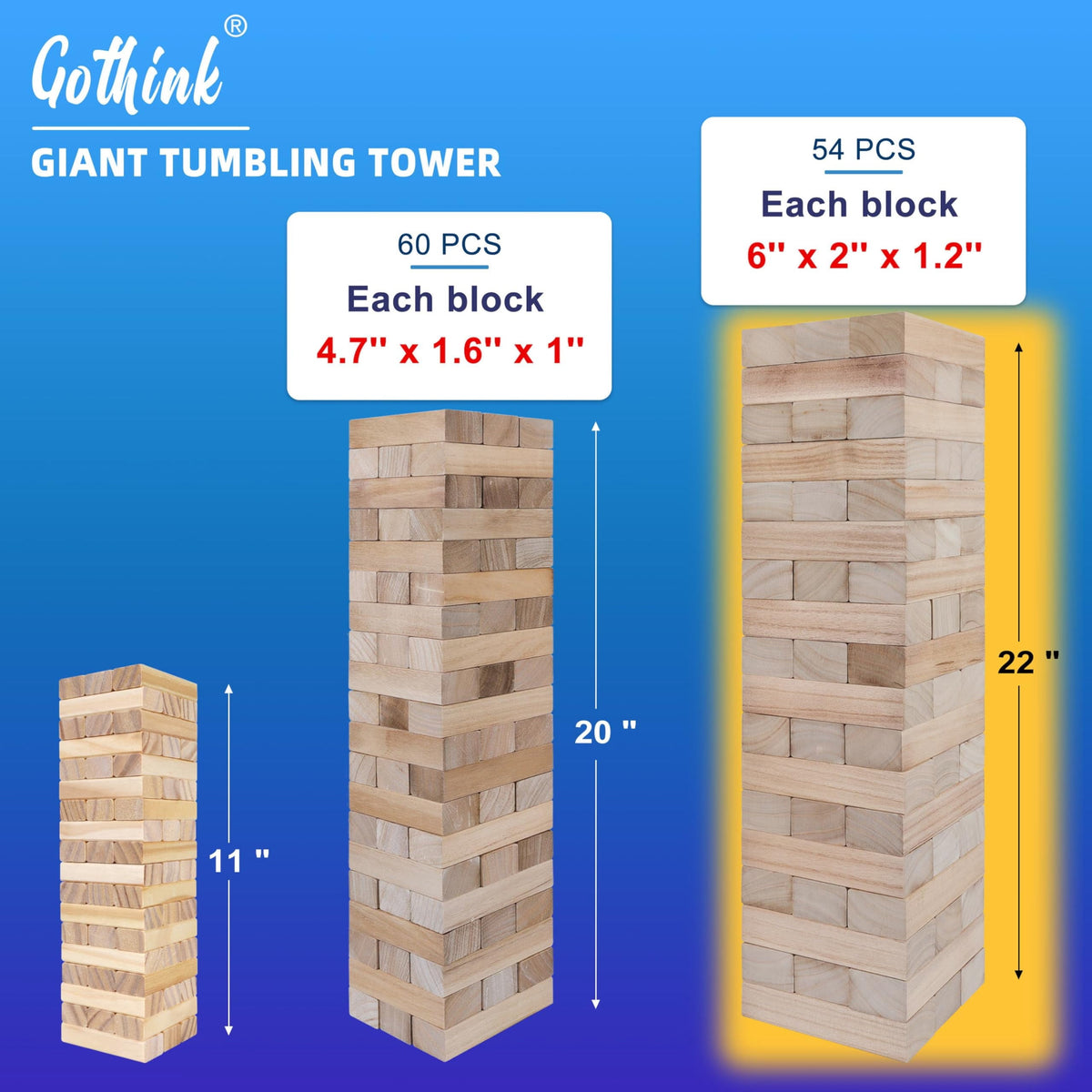 Fugocen Giant Tumble Tower Game for Kids Adults Family Large Tumbling Tower 54pcs