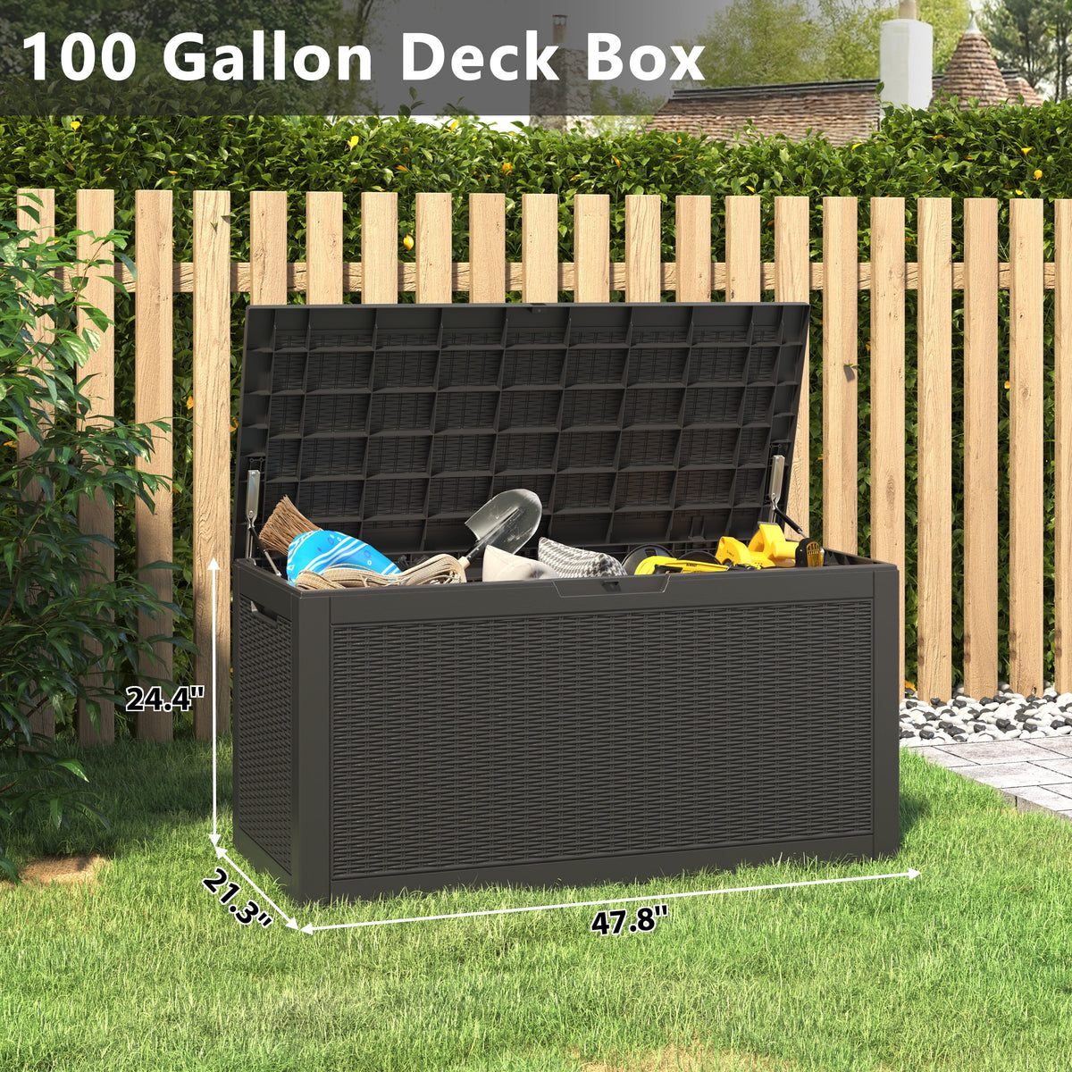 Bifanuo 100 Gallon Lockable Deck Box - Outdoor Patio Storage - Black