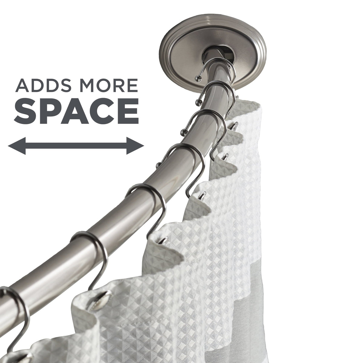 Better Homes & Gardens Dual Mount No Rust 50” to 72” Adjustable Curved Shower Curtain Rod, Nickel