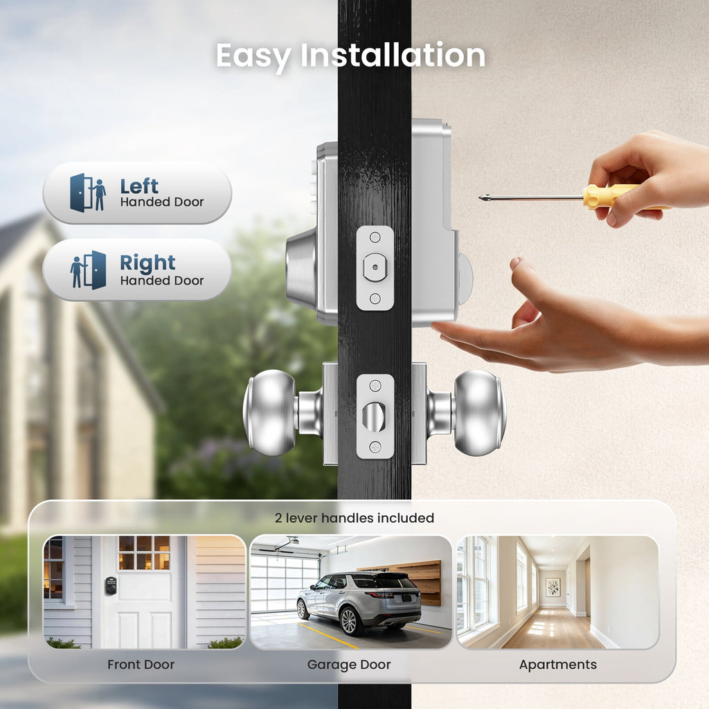 Veise Keyless Entry Door Lock with 2 Knobs Set, Electronic Keypad Deadbolt, Easy Installation Digital Smart Door Lock Set, Auto Lock, One-time Codes