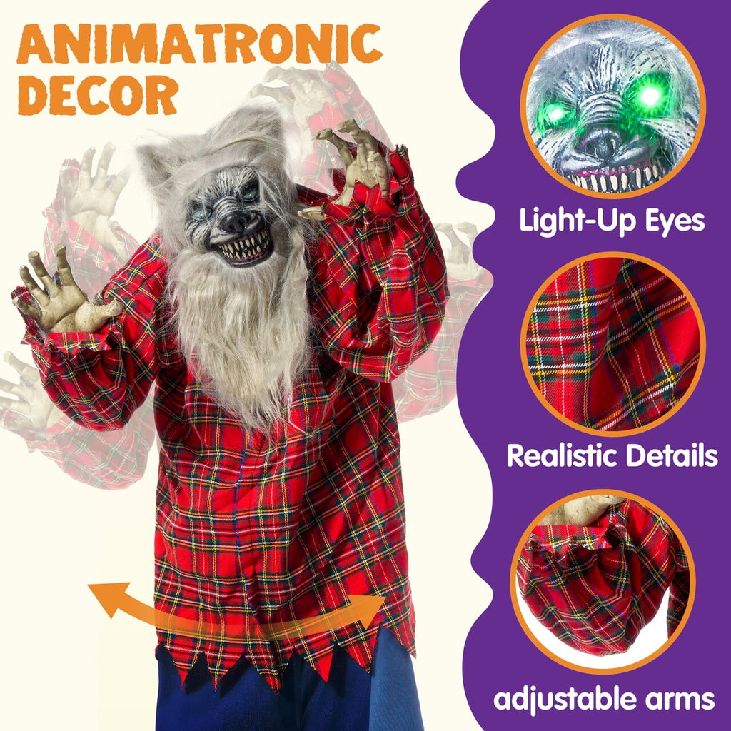 Joyfy 5.3 Ft Standing Werewolf Large Halloween Decorations Outdoor, Scary Life Size Animatronics, Sound & Motion Activated with LED Eyes, Moving Arms