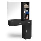 OmySalon Wall Mount Salon Station With Mirror, 1 Storage Cabinet, 2 Drawers And 3-Tier Shelf - Black
