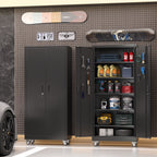HUAXRON 71 inches Tall Metal Rolling Garage Storage Cabinets with Locking Doors and 5 Adjustable Shelves, Metal Storage Cabinet for Garage, Office