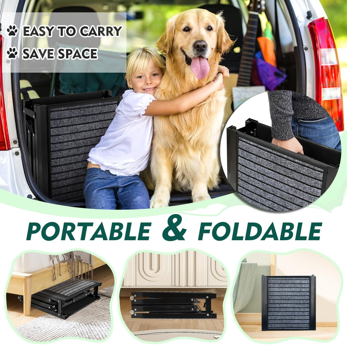 71" Foldable Dog Ramps for Large Dogs, Dog Car Ramp with Non-Slip Rug Surface, Pet Ramp Stairs Portable,Dog Steps for Medium & Large Dogs Up to 220