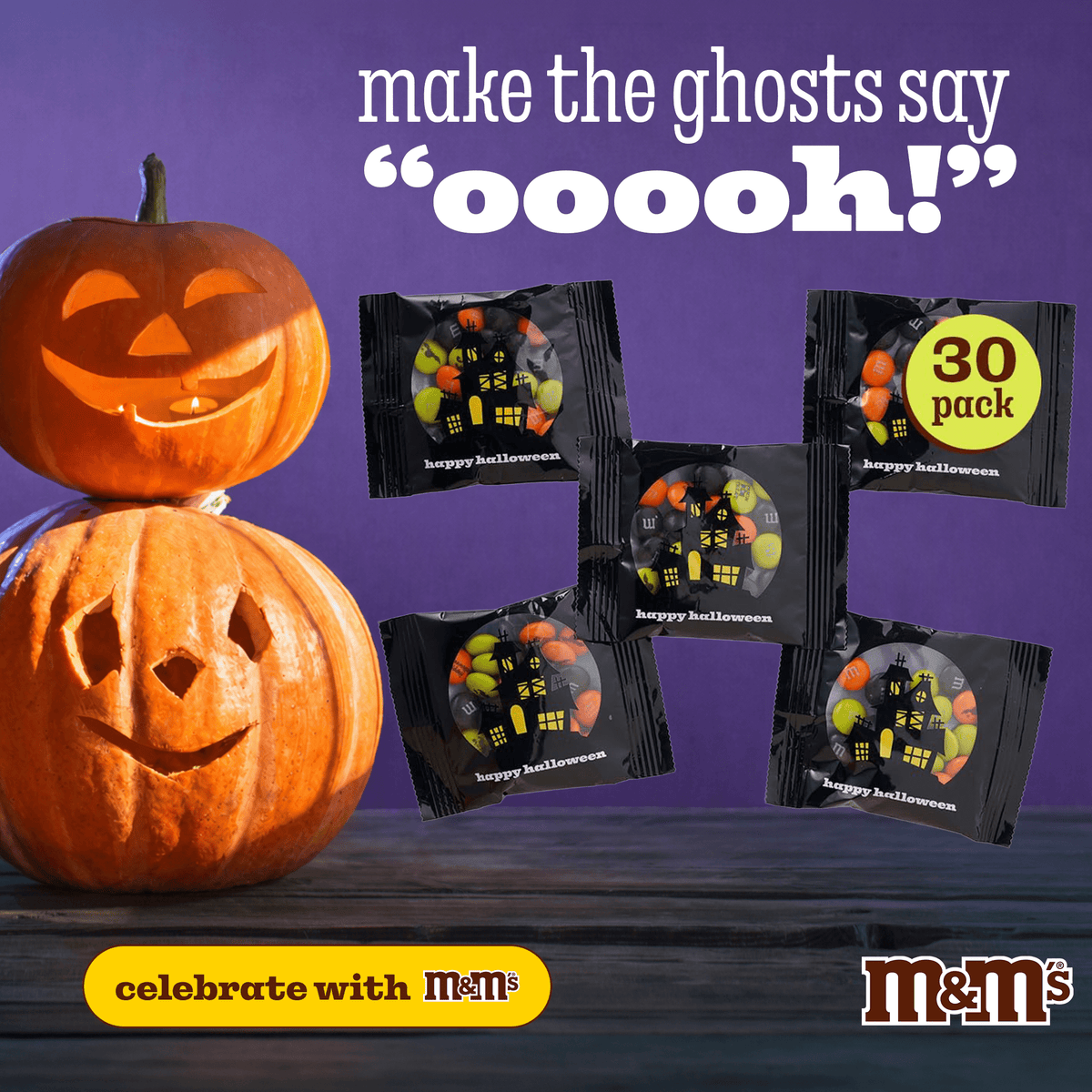 M&M'S Halloween Milk Chocolate Trick-or-Treat Candy, Party Favor Packs, Set of 30