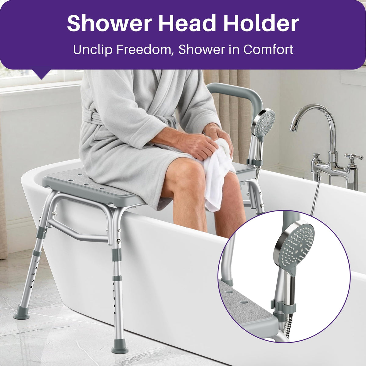 Kekoy Tub Transfer Bench for Bathtub and Showers, Adjustable Shower Bench, Bath Shower Chair Seat 400LBs for Elderly, Adults and Disabled