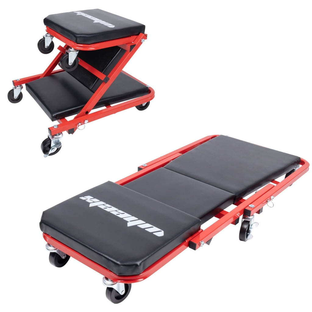 WheelX Mechanic Creeper 36 inches 2-in-1 Z Seat with Brake,340 lbs Capacity,Foldable Garage Chair Adjustable Rolling Folding Lay Down/Sit Car Repair