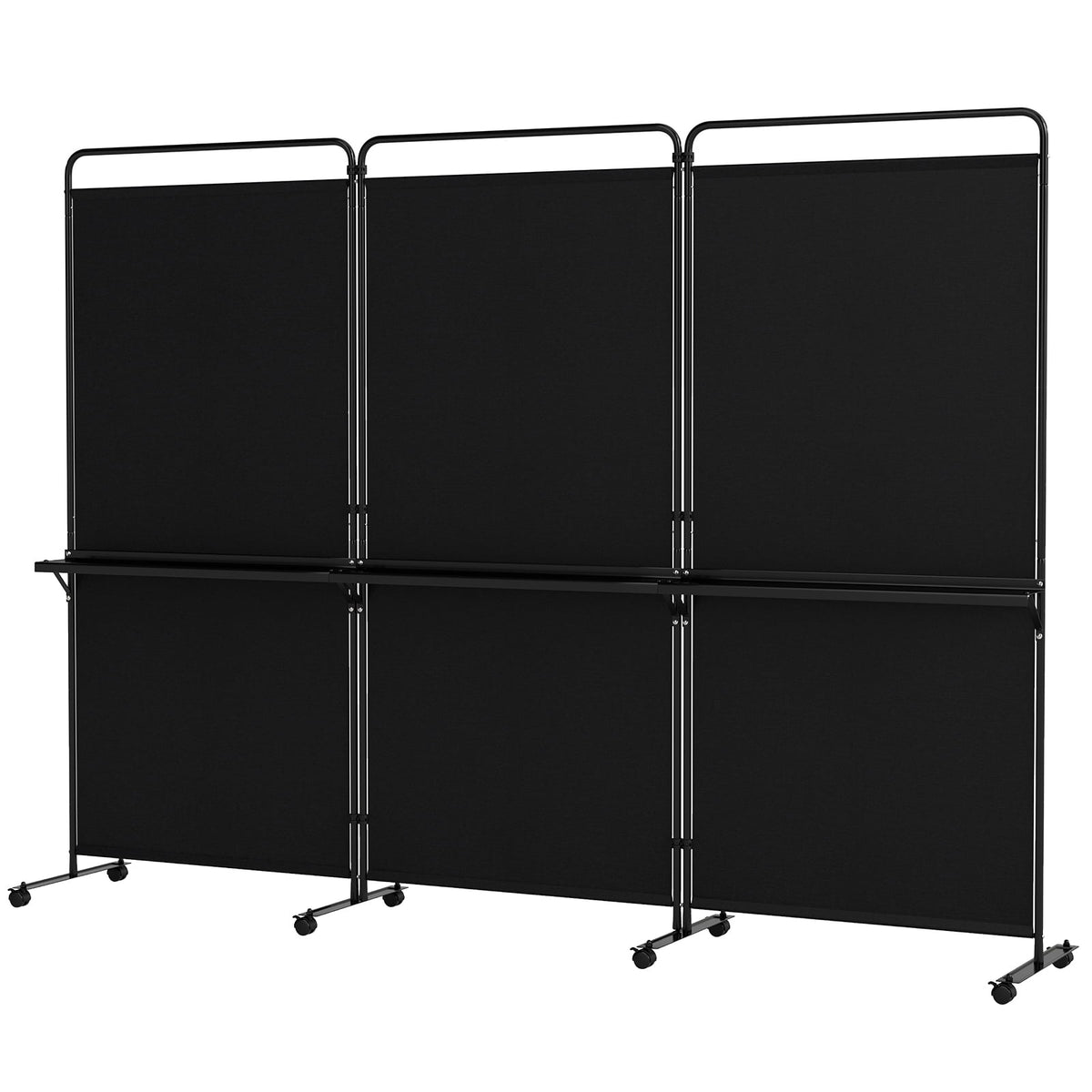 Costway 3-Panel Room Divider with Storage Shelves 6FT Tall Folding Privacy Screen on Wheels Black