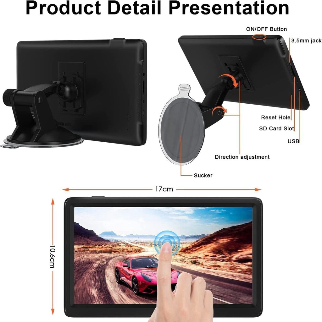 7" Inch Touchscreen GPS Navigation for Car & Truck & RV with Sunshade Voice Guidance Lifetime Free Map Update Navigator System 8GB 256MB US Canada