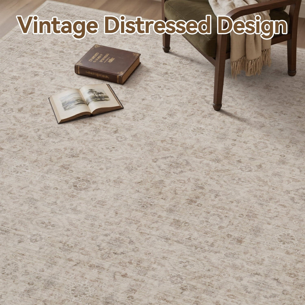 SIXHOME 8'x10' Vintage Distressed Area Rug Soft Washable Non-Slip Carpet American Classic Retro Rug with Geometric Rugs for Living Room Bedroom