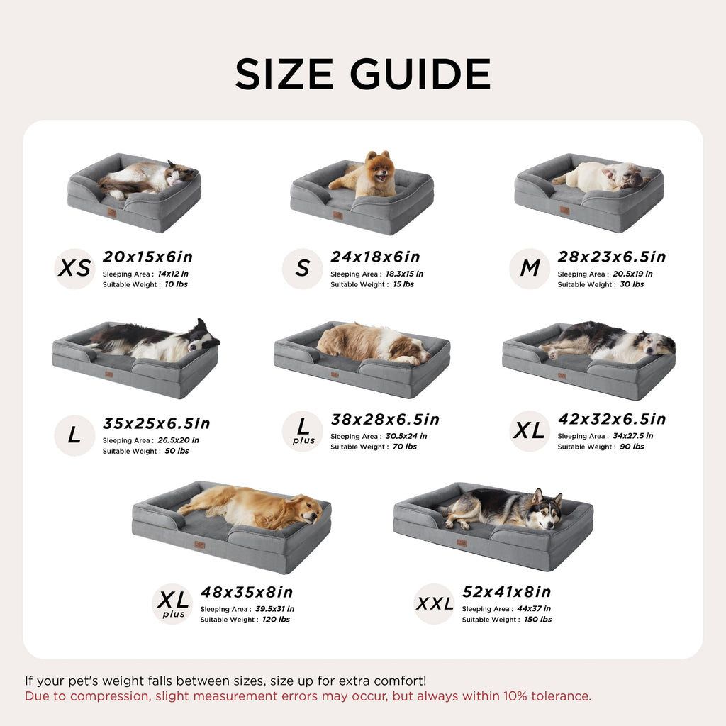 U by Bedsure Orthopedic Dog Bed for Large Dogs with Waterproof Washable Cover, Egg Crate Foam Dog Couch, Bolster Sides, Non-Skid, Gray, 35"