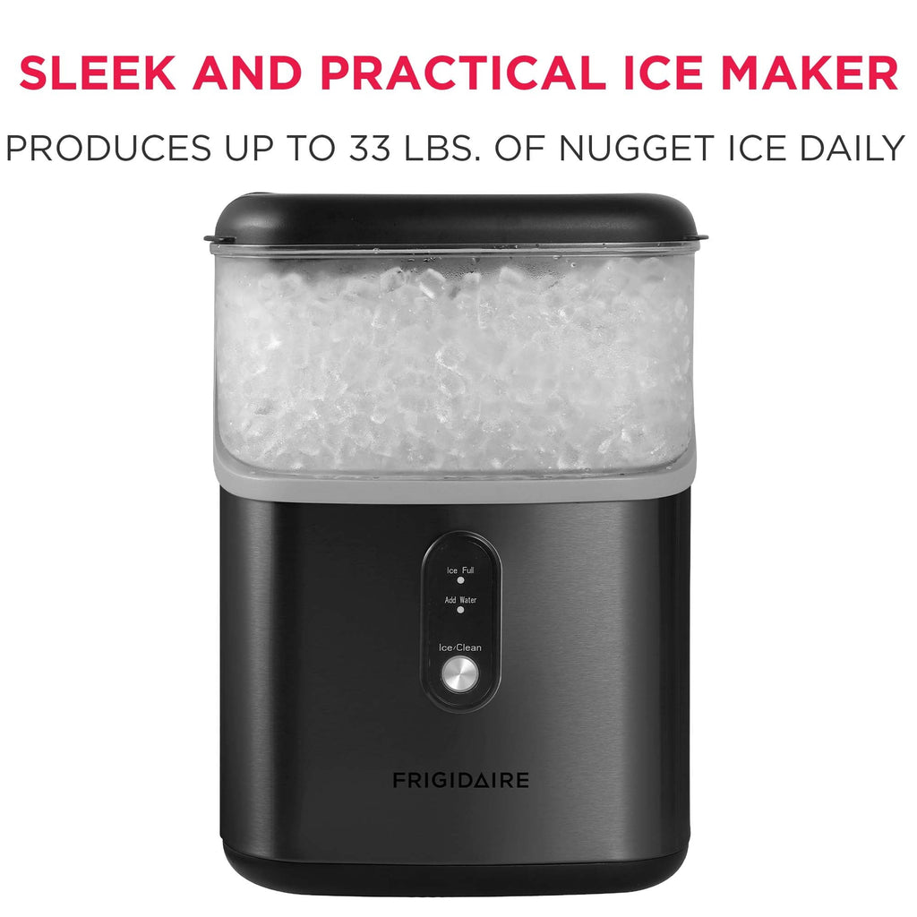 Frigidaire 33 lbs. Countertop Nugget Ice Maker, Self-Cleaning Ice Machine with Touch Controls, Black Stainless Steel