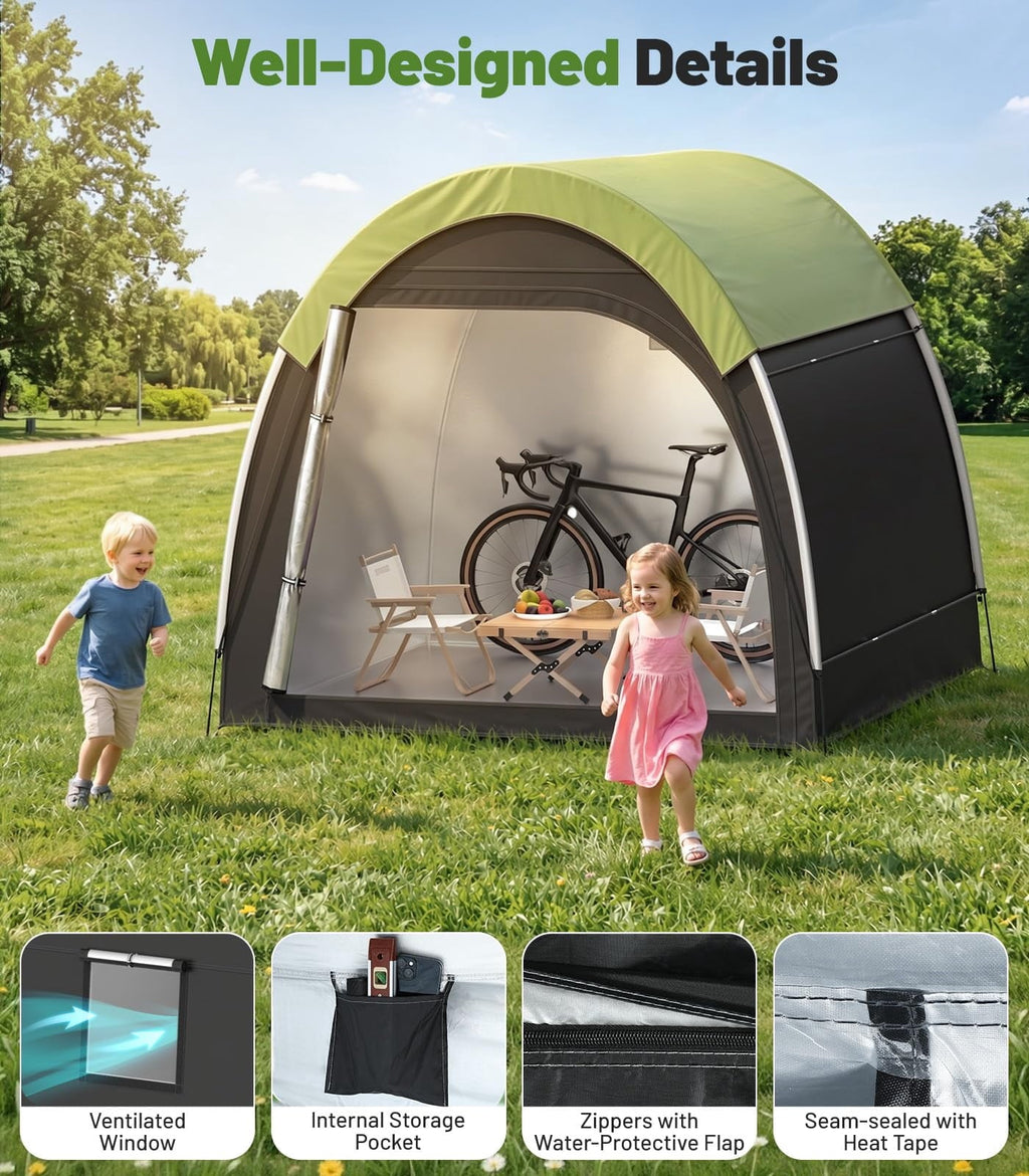 Housolution Bike Tent, Outdoor Bike Storage Shed, Waterproof Bicycle Cover with 210d Oxford, Portable Bicycle Tent for 4-5 Bikes, Lawn Mower