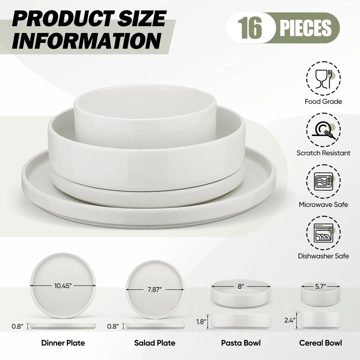 Vesteel 16 Pieces Dinnerware Sets, Premium Stoneware Dishes Set for 4, Speckled Plates and Bowls Set for Home Restaurant, Microwave and Dishwasher