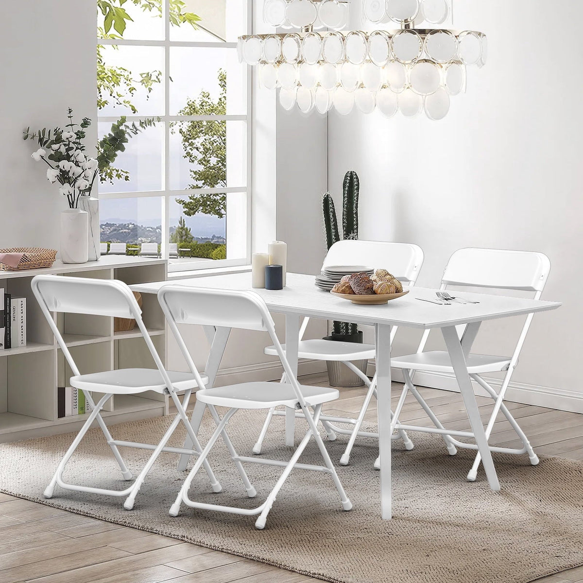 Capri White Plastic Folding Chair 10 Pack with Steel Frame, Hold up to 350 lbs, Indoor Outdoor Portable Stackable Event Chair Commercial Seat for