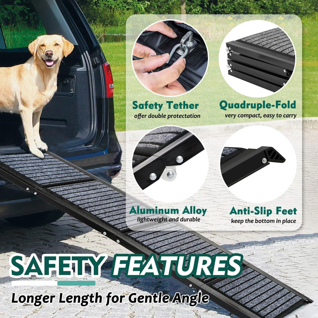 71" Foldable Dog Ramps for Large Dogs, Dog Car Ramp with Non-Slip Rug Surface, Pet Ramp Stairs Portable,Dog Steps for Medium & Large Dogs Up to 220