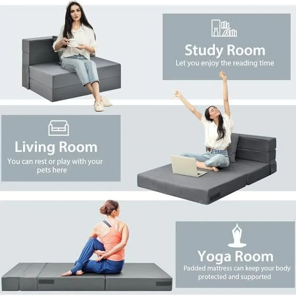 ASDRFYU 6 Inch Tri-Fold Folding Sofa Bed With Pillow