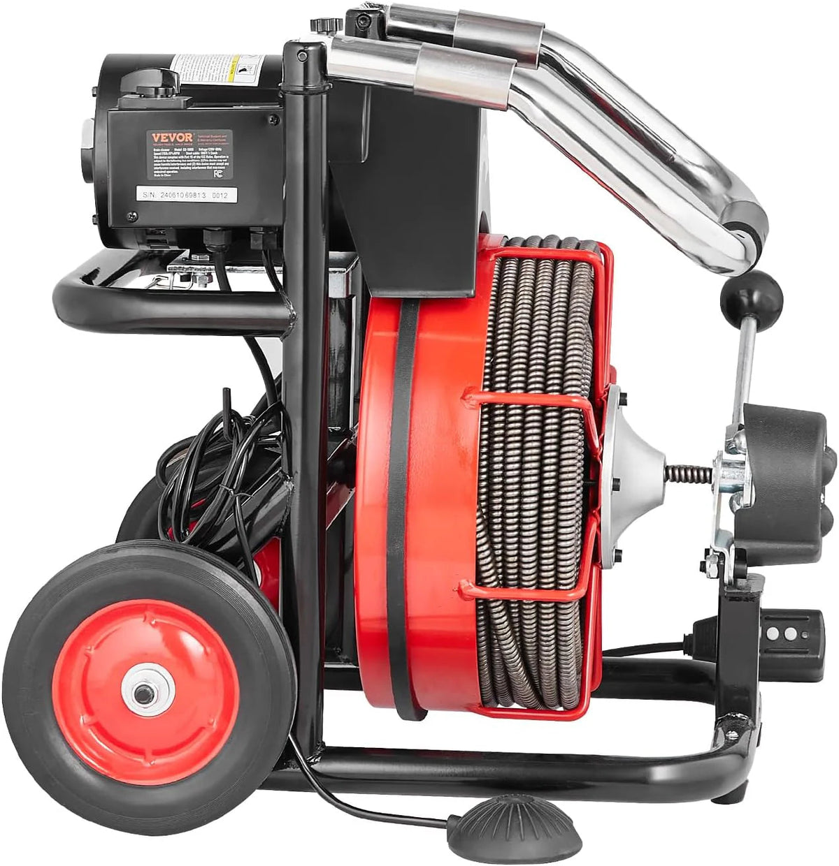 VEVOR Drain Cleaner Machine 100FT x 1/2 Inch, 550W, 8 Cutters, Red + Black