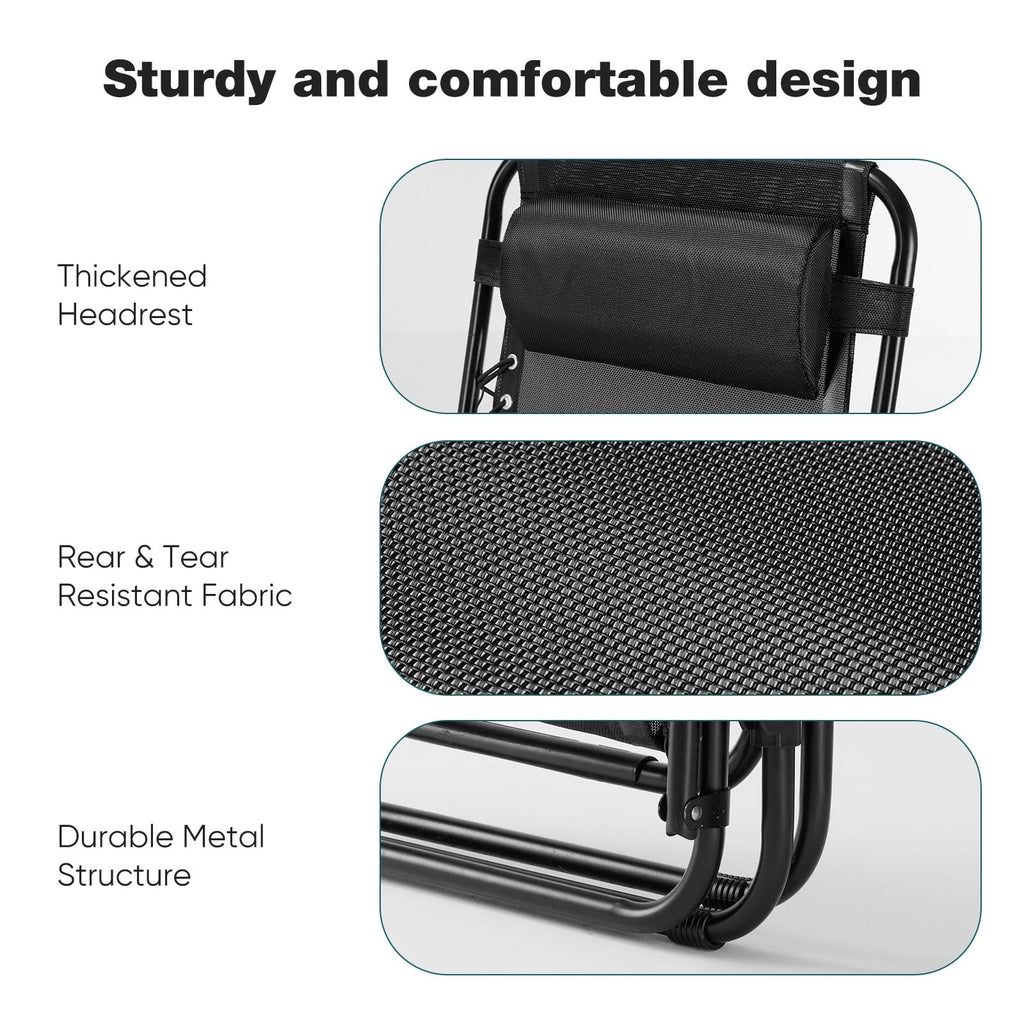 EDX Zero Gravity Chair Outdoor Lounge Chair，Suitable for Beach Terrace Pool Patio, Black 2-Pack