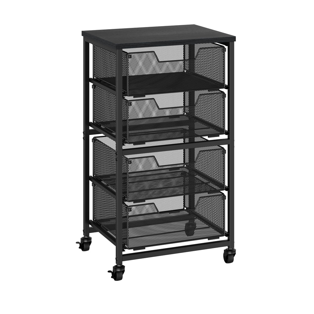 Rolling Cart with Drawers, 4-Drawer Storage Cart on Wheels with Wooden Top, Metal Utility Cart with Storage Drawers, Craft Storage Art Cart for