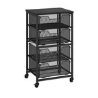Rolling Cart with Drawers, 4-Drawer Storage Cart on Wheels with Wooden Top, Metal Utility Cart with Storage Drawers, Craft Storage Art Cart for
