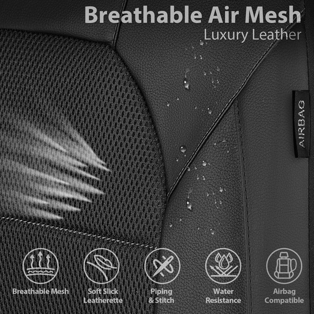 CAR PASS Leather and 3D Air Mesh Universal Fit Car Seat Covers, for Sedans,Trucks,Suvs,Airbag Compatible,Zipper Design and Reserved Opening Holes for