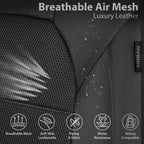 CAR PASS Leather and 3D Air Mesh Universal Fit Car Seat Covers, for Sedans,Trucks,Suvs,Airbag Compatible,Zipper Design and Reserved Opening Holes for