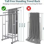 Kayfia 40" Tall Freestanding Towel Racks for Bathroom, 3 Tier Floor Towel Rack with Storage Basket Silver
