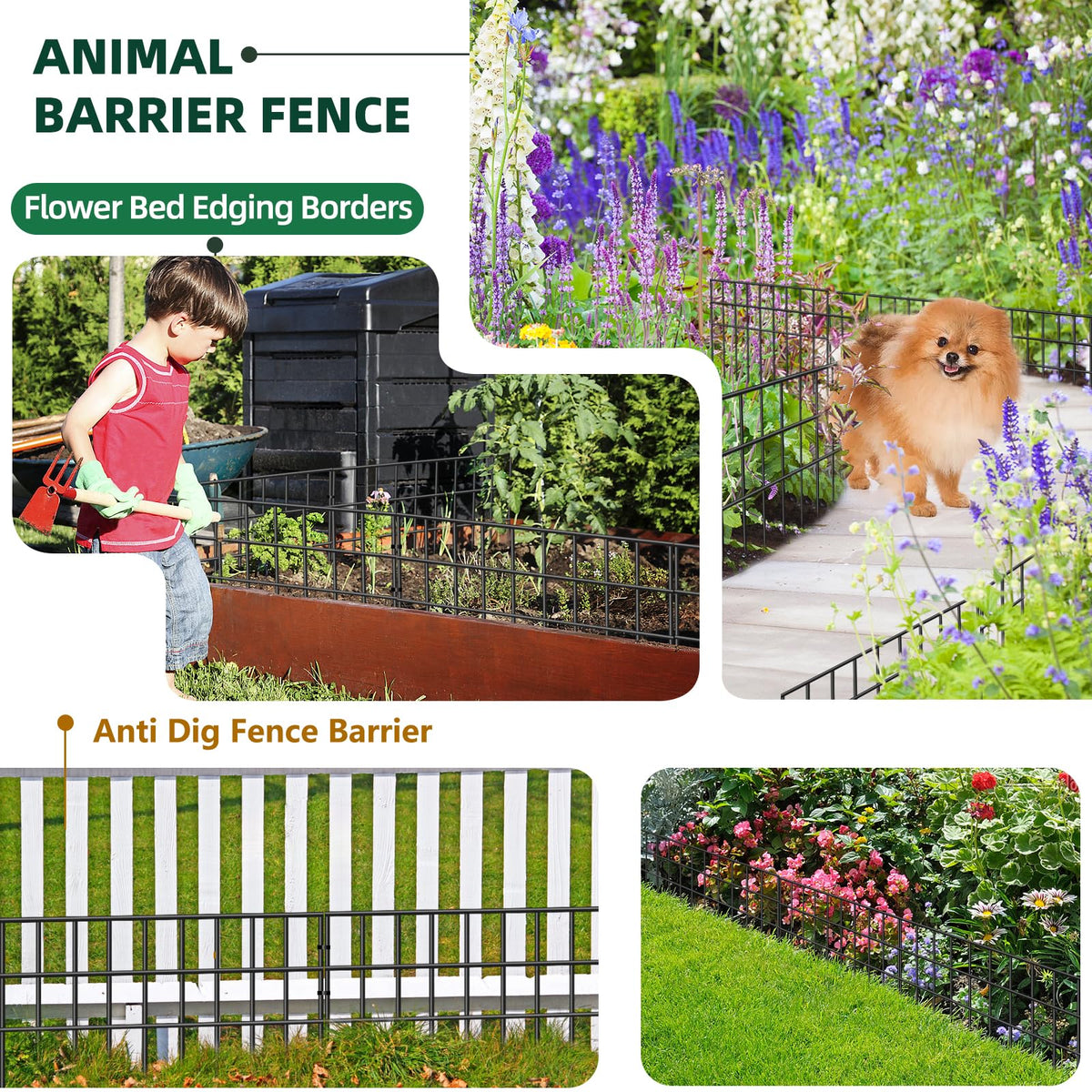 42.5ft(L) x 13in(H) Animal Barrier Fence, 30 Panels No Dig Garden Fence for Dog Rabbit, Rustproof Anti Digging Barrier, Garden Edging Border Ground