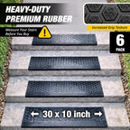 Rubber Stair Treads Outdoor 30" x 10" 6-Pack - Heavy-Duty Non-Slip Rubber