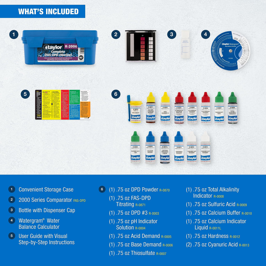 Taylor Pool Water Test Kit, Complete Swimming Pool Water Test Kit, for Chlorine, pH, and Alkaline Levels, Ideal for Pools, Hot Tubs, and Spas, 1-Pack