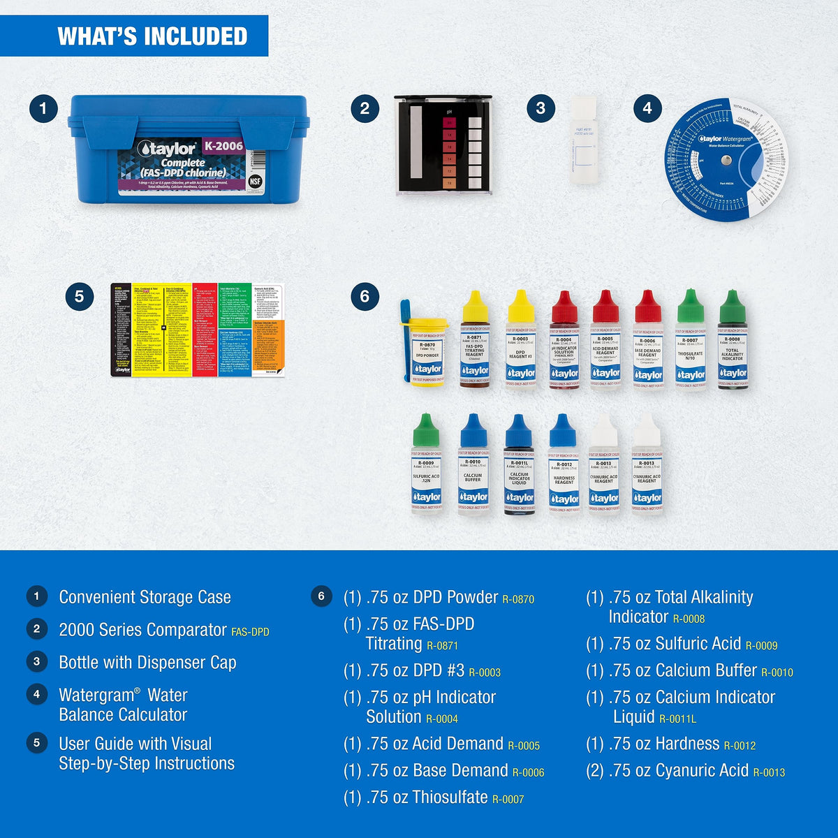 Taylor Pool Water Test Kit, Complete Swimming Pool Water Test Kit, for Chlorine, pH, and Alkaline Levels, Ideal for Pools, Hot Tubs, and Spas, 1-Pack