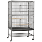 Yaheetech 52"H Metal Rolling Bird Cage with 3 Perches & 4 Feeders & Extra Storage Shelf, Black