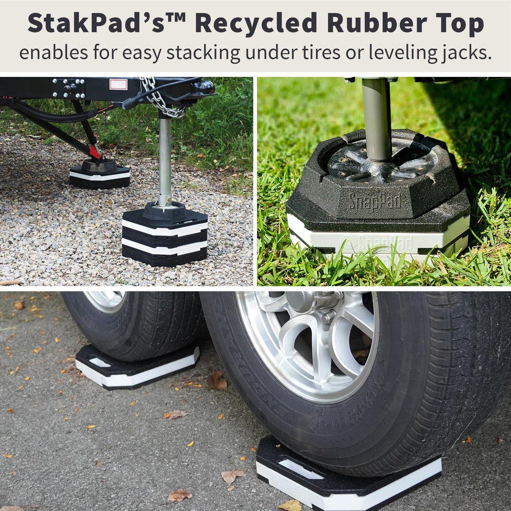 StakPad RV Leveling Blocks – Precise Fit for Class A, B & C Motorhomes, Fifth Wheels, Travel Trailers & More – 12x12” – Bigger Surface Area, More
