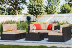 5-Piece All-Weather Wicker Patio Conversation Set With Ottoman And Cushions