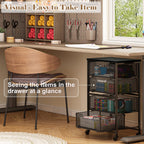 Rolling Cart with Drawers, 4-Drawer Storage Cart on Wheels with Wooden Top, Metal Utility Cart with Storage Drawers, Craft Storage Art Cart for