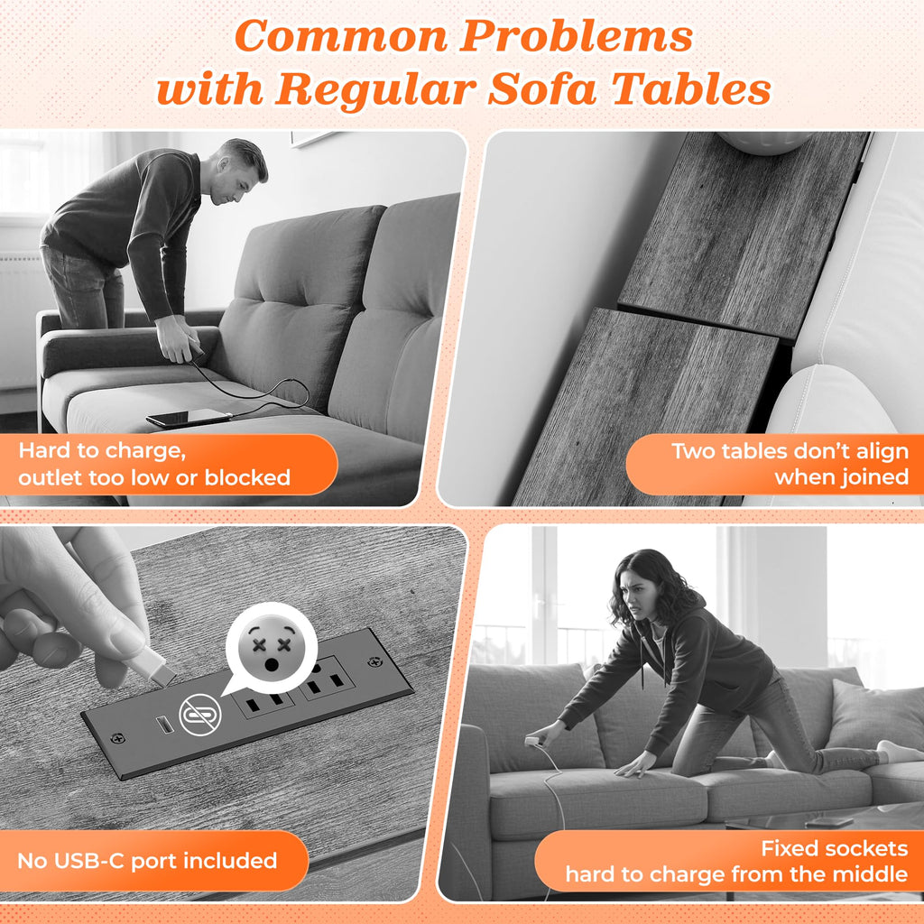 SUPERJARE 102 Inch Sofa Table with 2 Power Outlets and USB-C Ports