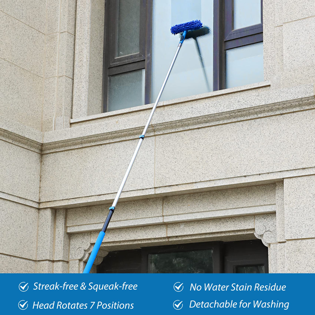 20 Feet High Reach Duster Kit with 5-12 Ft Extension Pole, Cobweb Duster with Telescoping Pole, Window Squeegee with Scrubber, Spider Web Brush, High