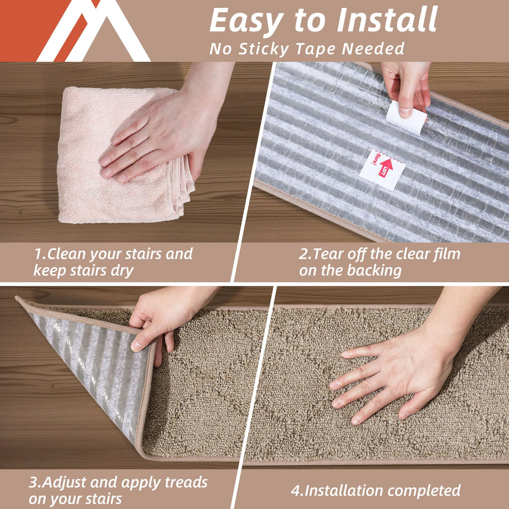 COSY HOMEER Edging Stair Treads Non-Slip Carpet Mat 28inX9in,15pc,Beige